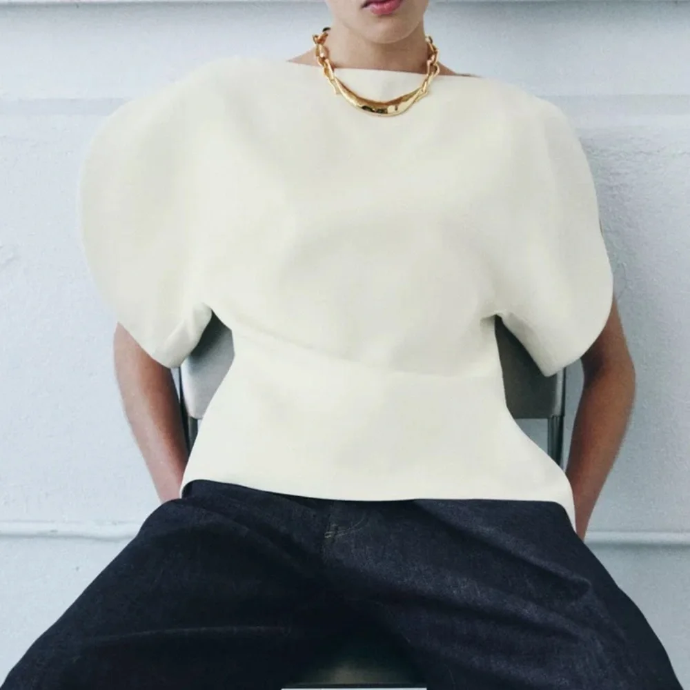 Zara NWT ZW collection Ivory Zara woman collection balloon sleeve top - Picture 7 of 12